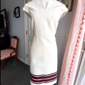 Ann Taylor Sz.8 Ivory Cap Sleeve Striped Hem Dress